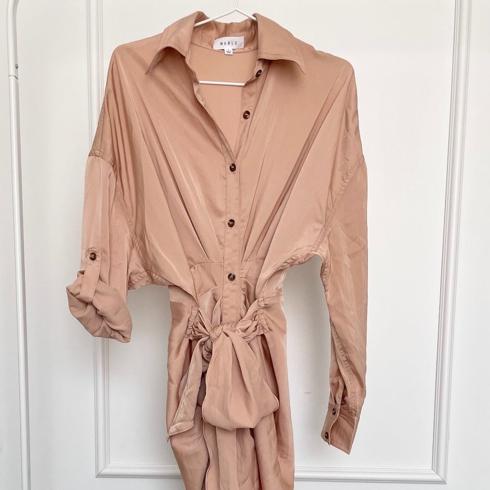 Mable Front Tie satin like pink dress